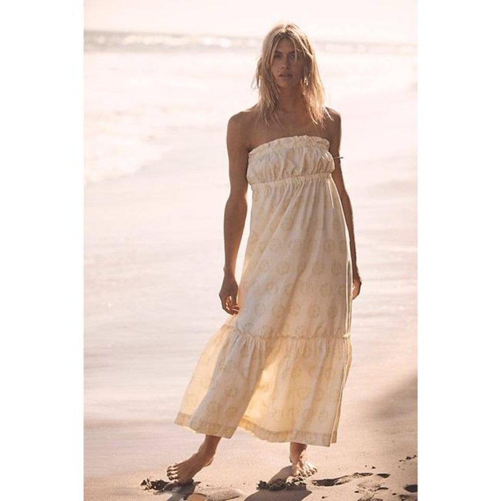 Free People Leanna Floral Bandeau Tube Maxi Dress Sz XS